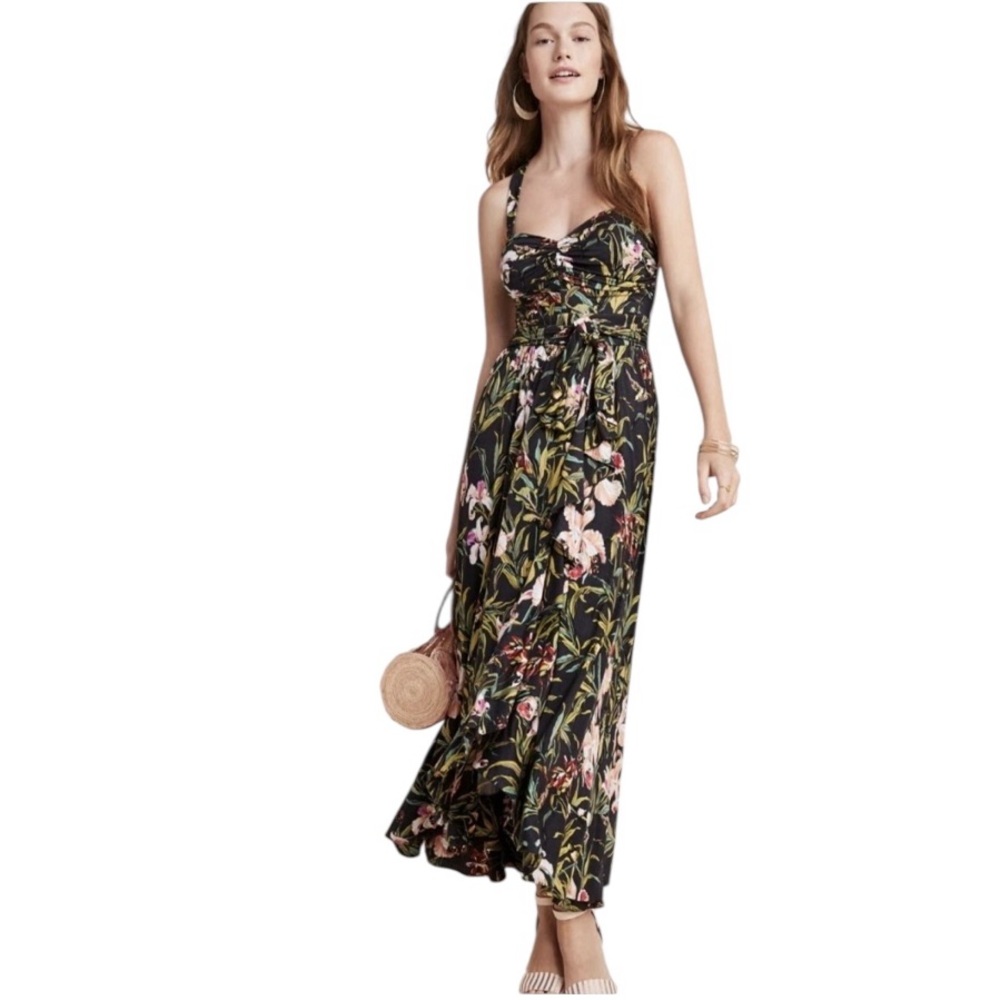 Anthropologie Floral Maxi Dress - Black and Green